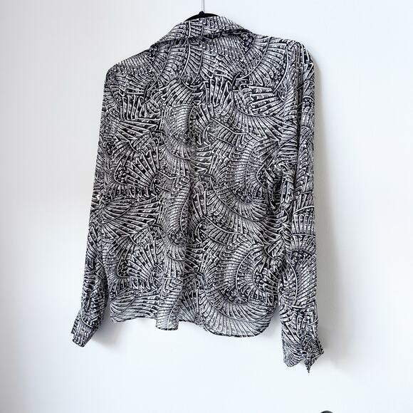 BCBGMAXAZRIA Black White Abstract Wrap Blouse Size M - Picture 2 of 5